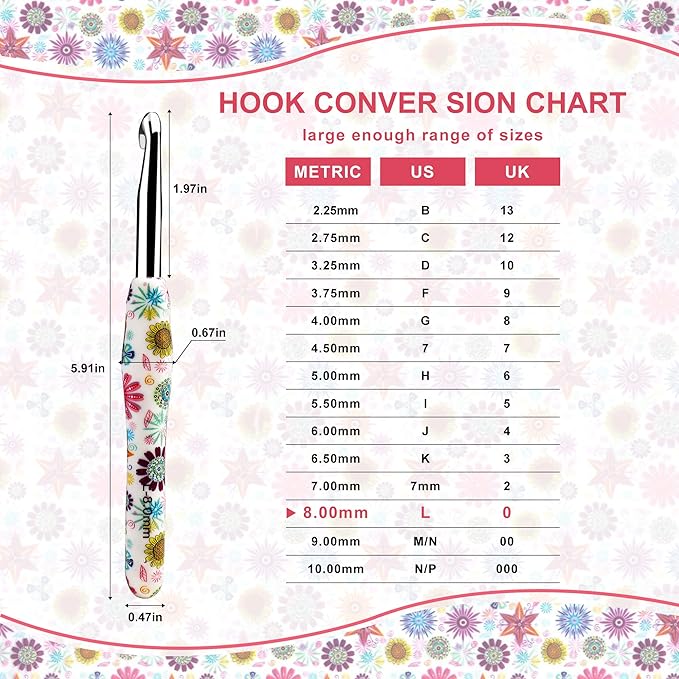 8mm Crochet Hook, Ergonomic Handle for Arthritic Hands, Soft Rubber Grip Extra Long  Knitting Needles for Beginners and Knitting Crocheting Yarn (8mm)