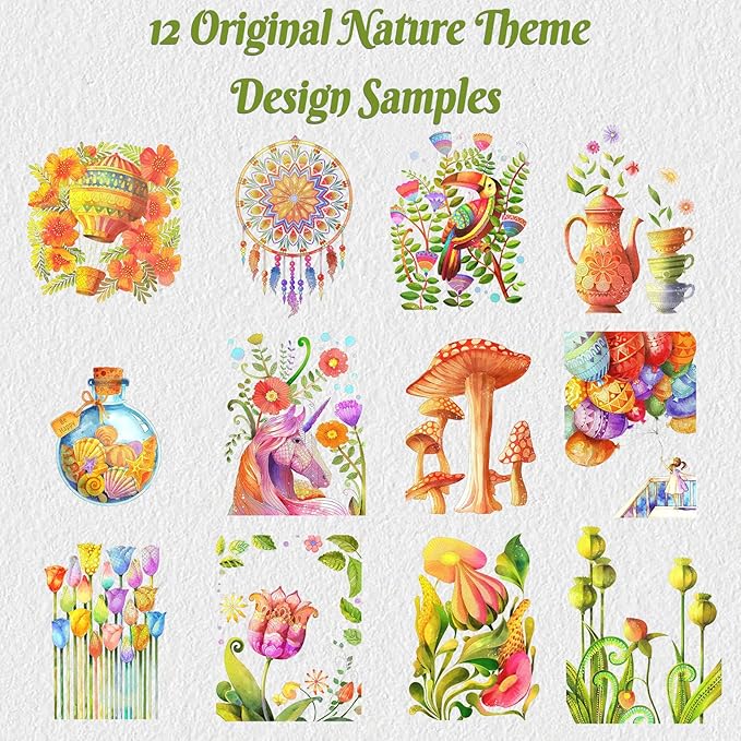Adults Water Coloring Book: 12 Advanced Exquisite Patterns – 100% Cotton 300gsm Paper, A4 Size – for Beginners & Professionals to Enhance & Consolidate Watercolor Techniques (Nature)