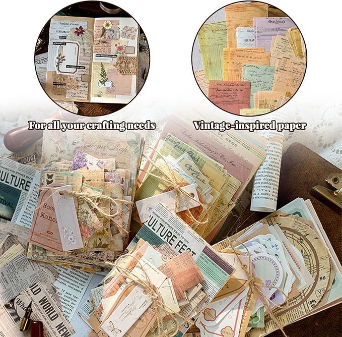 400Pcs Scrapbook Supplies Kit,4 Pack of Vintage Scrapbook Paper for Planner Bullet Junk Journal Supplies, Decoupage Paper Card Making Supplies and Scrapbooking Supplies DIY Mixed Media Collage Card