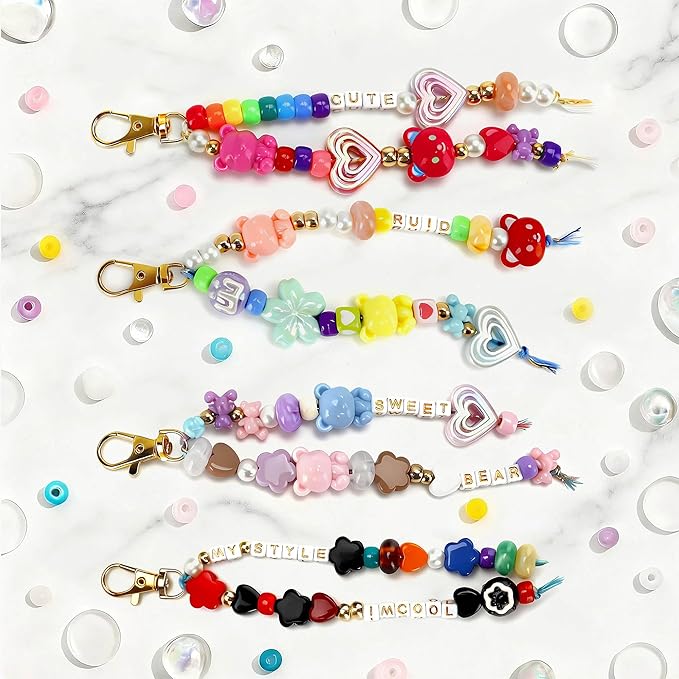EcoUtens Beaded Keychain Making Kit – 340PCS DIY Keychain Making Kit with Alphabet Beads & Charm Set, Bag Charms, Phone Straps & Accessories, Gift-Ready Craft Supplies, Personalized Keychain Kit