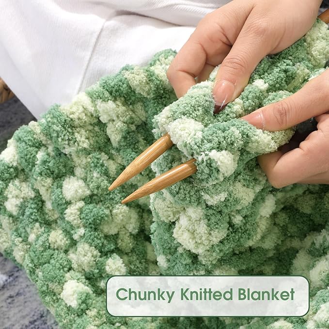 HOMBYS Chunky Tie Dye Mix Chenille Yarn for Hand Knitting, Super Bulky Jumbo Yarn for Crocheting, 3/4" Thick Soft Plush Yarn for Blankets, 8 Skein Pack (26 yds / 7.5 oz Each) Green