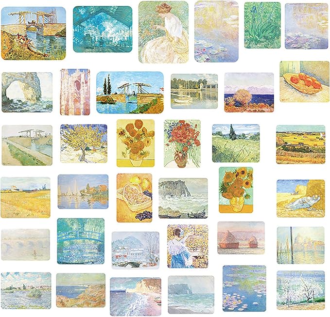 Doraking 200PCS Middle Size Art Theme Scrapbook Washi Stickers for Scrapbooking Diary Decoration, Arts Famous Painting Stickers, Van Gogh Works Sticker (Impressionist Arts)