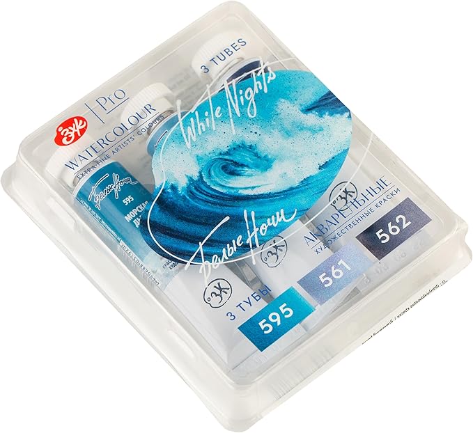 White Nights Extra Fine Artists Grade Professional Watercolor Set 3 * 10ml Tubes Granulating Colors by Nevskaya Palitra (North Sea)