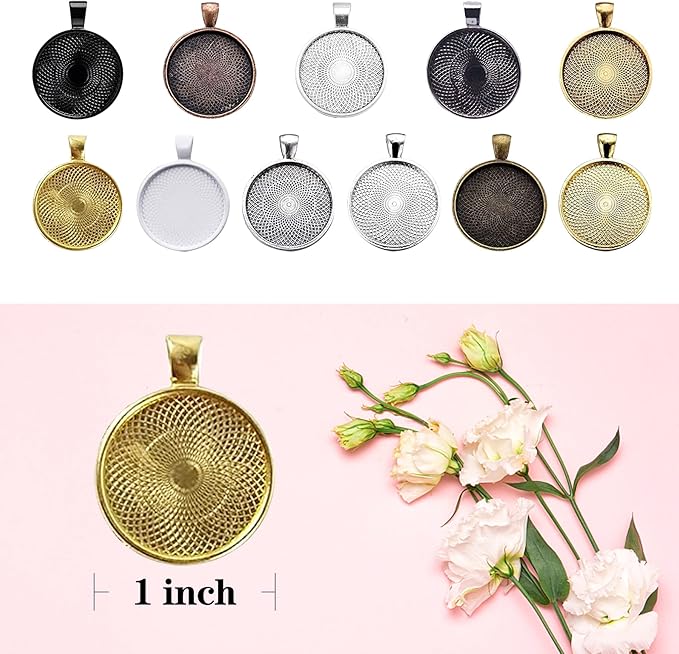 110Pcs Pendant Trays, Round Tray Set, Alloy Tray Charms Bulk, Bezel Pendant Trays for Homemade Jewelry and Necklaces, DIY Crafts, Resin Art, Paint Pour Skins, Costume Jewelry
