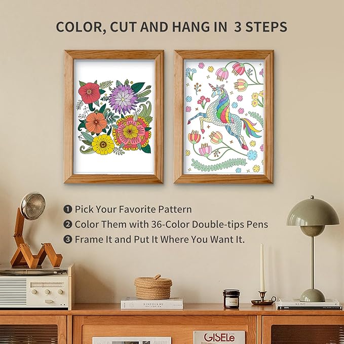 Adult Coloring Book Set,Spiral Bound Coloring Books for Adults Relaxation with 36 Colors Non-toxic Markers, Anxiety Relief Gifts with 30 Patterns Included Mandala Animal Flowers