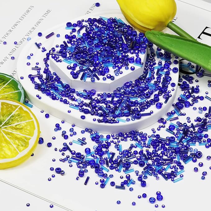 100g Mix Tube Beads Bugle Beads,3500+pcs Glass Bulk Spacer Multi Size 2-6mm Glass Kit for Jewelry Making DIY Craft Bracelets Necklace Earring Making (Blue Mixed)
