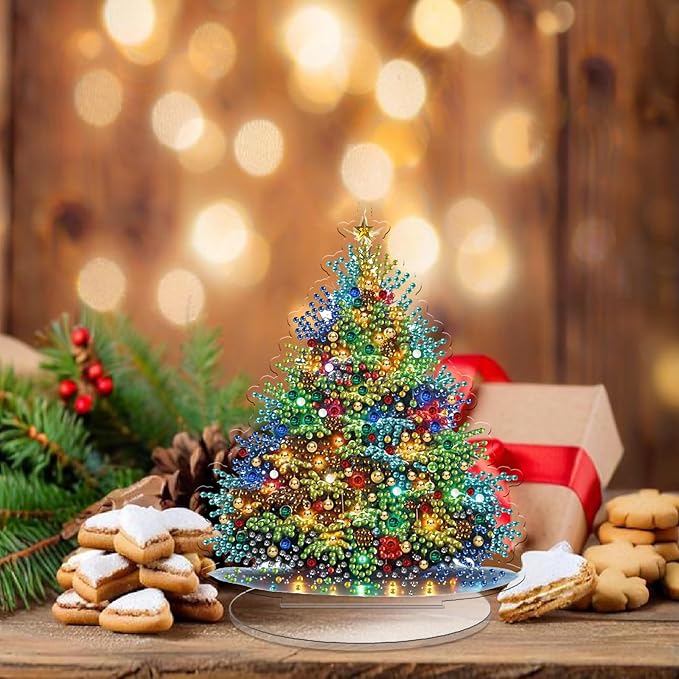 pudinbs Diamond Art Kit for Adult Christmas, 5D Diamond Art Painting, Double Sided Decorative Special-Shaped Rhinestone Desktop Ornaments, DIY Acrylic Ornaments (Christmas Tree)