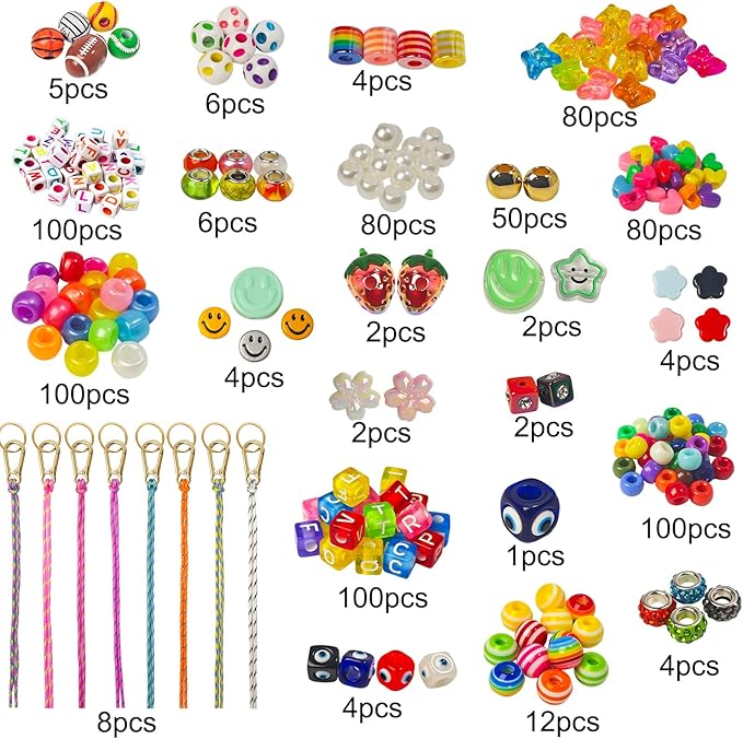 Horsdo Adult DIY Keychain Making Kit, Bead Bag Charm Jewelry Making Kit for Women Teens 12+, Handmade Key Ring Pendant Craft Supplies for Bag Accessories, Personalized Gifts