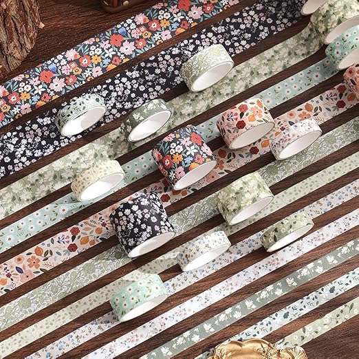 12 Rolls Floral Washi Tape Set - 0.4/0.6/0.8/1.2in Numerous Flowers Design Decorative Tapes for Journaling Scrapbooking Writable Vintage Scrapbook Supplies Letter Gift Craft Tape (Colorful1)