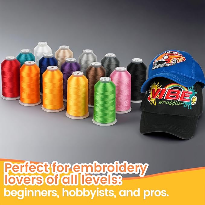 New brothreads - 15 Starter Colors of Huge Spool 5000M Polyester Embroidery Machine Thread for Commercial and Domestic Embroidery Machines
