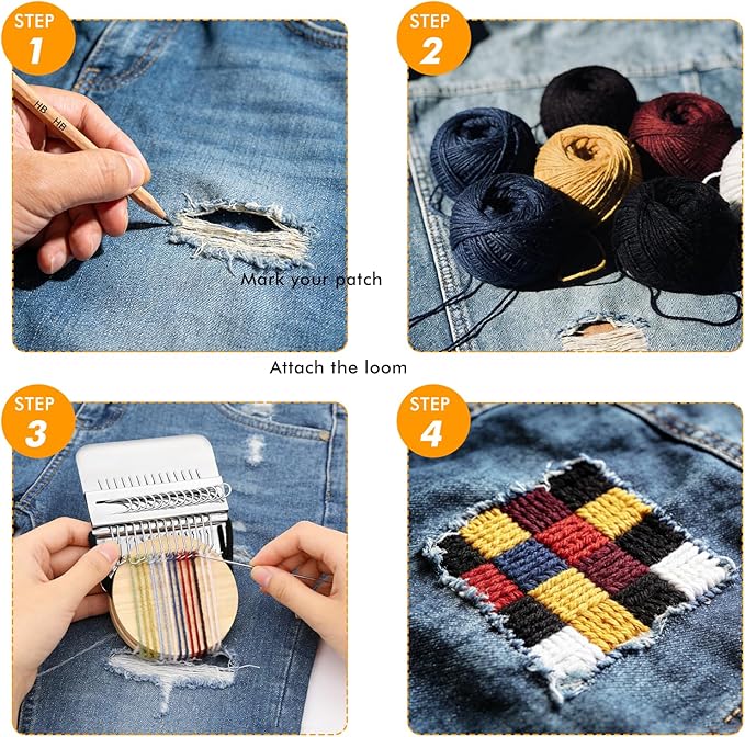 PatchMaker 2.0 Kit, Xincarimo Mini Portable Patch Darning Looms Kit, Patchwork Weaving Tool Set for Quickly Sewing Repair, Loom Knitting Kit for Beginners (14 Hooks)