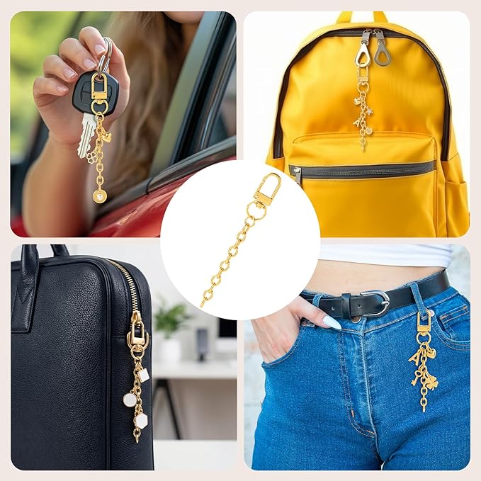 Hzopcw 20pcs Gold Keychain Making Kit, Key Ring Swivel Snap Hook Chains, Alloy Extender Keychain Bag Charm Kits for DIY Crafts Jewelry Making Handbag Purses- D Style