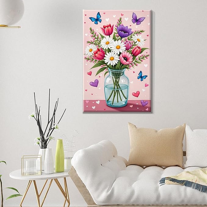 ATDMS Paint by Numbers Kit for Adults with Easel Flowers Paint by Number with Frame Floral Paint by Number with Easel DIY Acrylic Oil Painting Kits for Gift Home Wall Decor 8x12 Inch