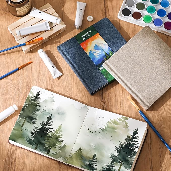 Mooliwe 6 Pcs Watercolor Sketchbook Journal Small Paper Watercolor Journal Bulk for Painting 300 GSM 140 LB Cotton Cold Press for Gifts(5.5" X 5.5",Retro Color)