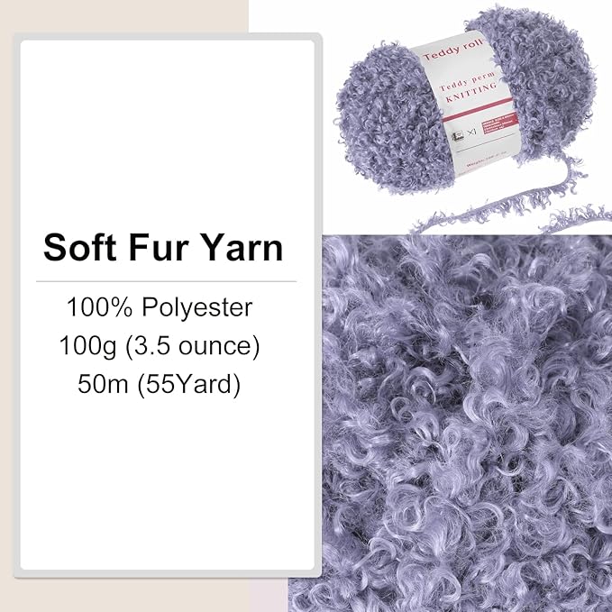 MECCANIXITY 1 Skeins Eyelash Yarn Fur Soft Fluffy Chunky Polyester Yarn Fuzzy Dark Purple for Crocheting Knit DIY Clothes Bag - 55Yard/50m, 3.53oz