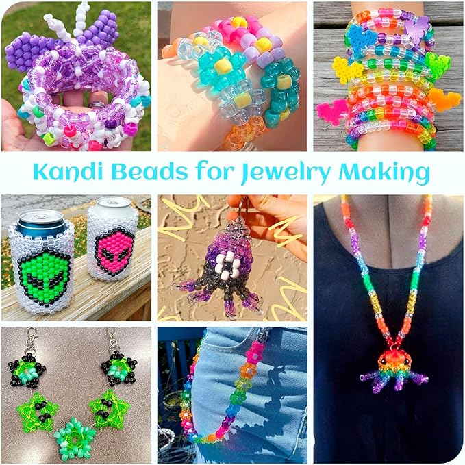 1000+ Pieces Clear Pony Beads Bulk, 9 Colors 6x9mm Transparent Acrylic Bead Large Plastic Kandi Beads for Bracelets Big Hole Hair Braids Jewelry Making Crafts DIY Projects