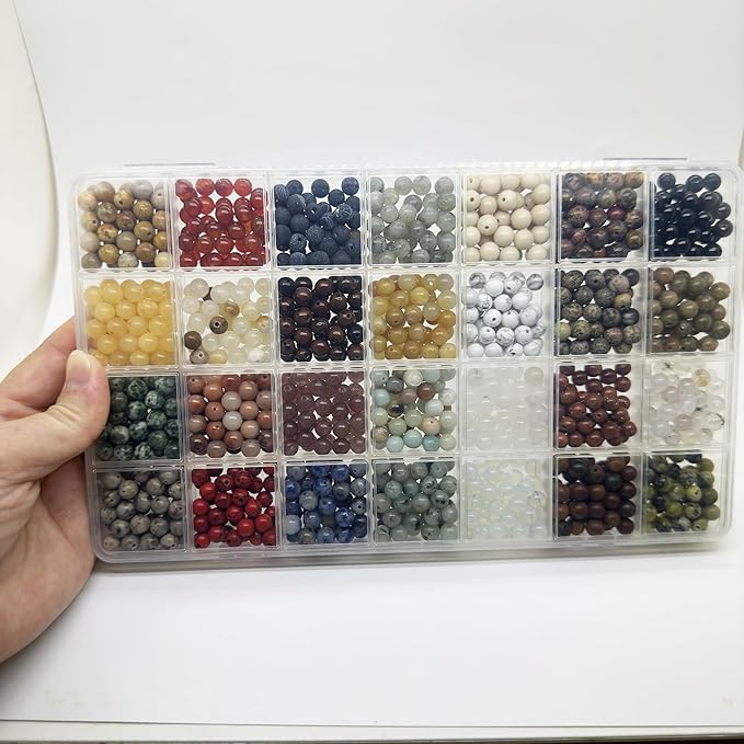 Yephac 1120pcs 6mm Natural Gemstone Beads Loose Gemstone for Jewelry Making, Hole Size 1mm Smooth Beads for DIY Bracelet Necklace Earrings,Box Packed(28 Colors-2,6mm)