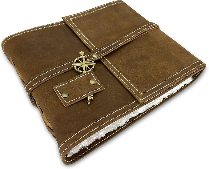 Wanderings Brown Leather Watercolor Journal - 6x8 - Genuine Leather Art Journal with Handmade Deckle Edge Paper - 350 GSM Cold Press Paper - Scrapbook, Watercolor Album, Sketchbook, Drawing Pad