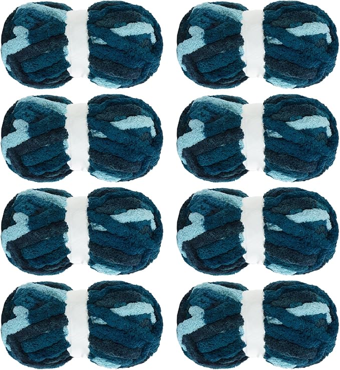 MABOZOO Tie Dye Chunky Yarn for Crocheting & Knitting, 8 Pack - Soft Plush Dark Blue Fluffy Jumbo Chenille Yarn,Giant Thick Fuzzy Bulky(29 yds, 8 oz Each Skein)