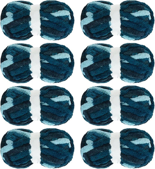 MABOZOO Tie Dye Chunky Yarn for Crocheting & Knitting, 8 Pack - Soft Plush Dark Blue Fluffy Jumbo Chenille Yarn,Giant Thick Fuzzy Bulky(29 yds, 8 oz Each Skein)