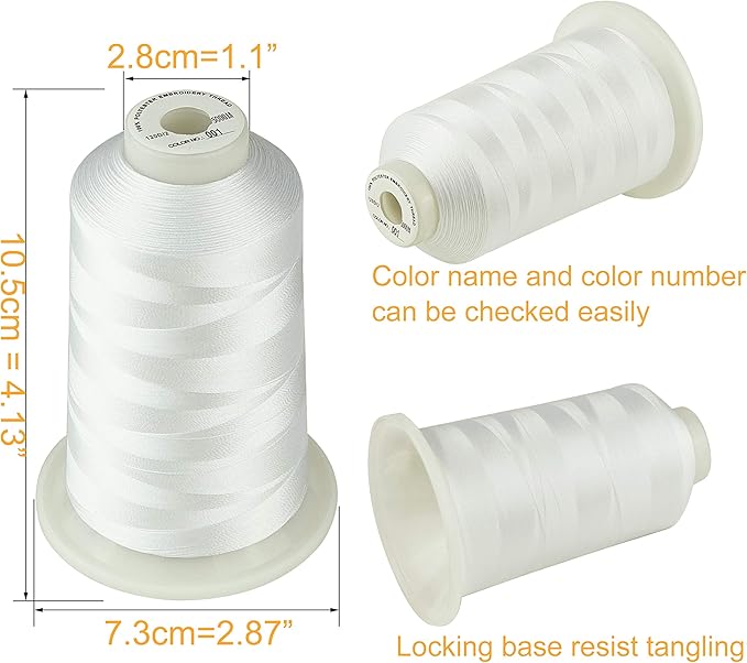Simthread - 33 Selections - Various Assorted Color Packs of Polyester Embroidery Machine Thread Huge Spool 5500Y for All Purpose Sewing Embroidery Machines - 1White+1Black