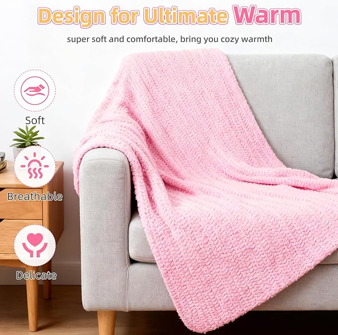 Aeelike Blanket Crochet Kit for Beginners, Easy Crochet Blanket Kit with Soft Chenille Yarns Detailed Instruction Crocheting Accessories Complete Beginners Crocheting Kits, Sakura Pink