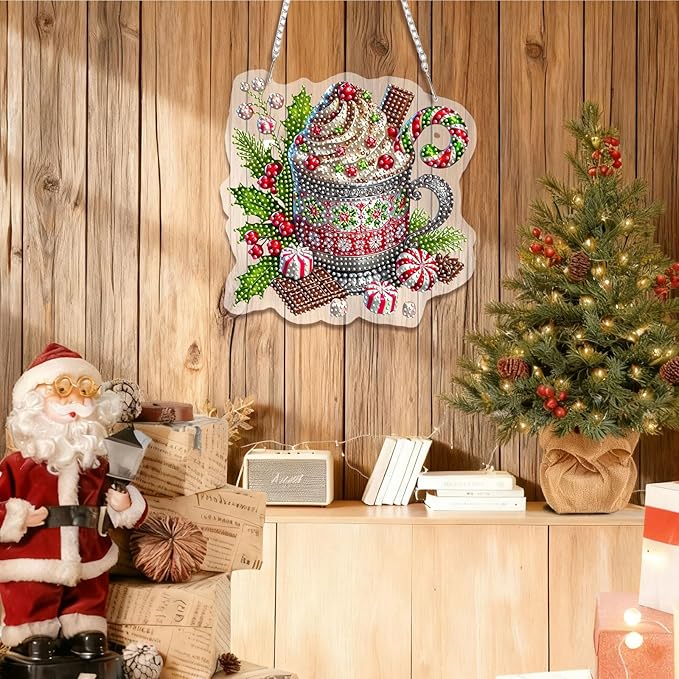 EMIEAUFG Christmas Diamond Art Hanging Kit for Adult, Xmas Candy Cup Diamond Art Pendants, Double Sided Acrylic & 5D Special Shaped Rhinestone, Christmas DIY Ornament for Window Home Wall Decor