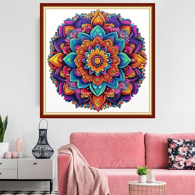 Redxing Stamped Cross Stitch Kits Embroidery kit for Beginners Adults Full Range of Embroidery Patterns Starter Kits DIY Printed Cross Stitch Kits Needlepoint Kits 11CT-Colorful Mandala 18x18 inchs