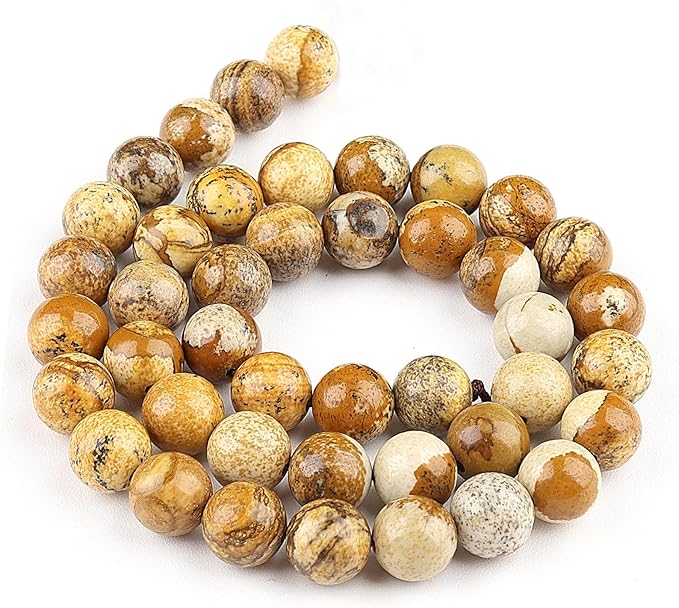 Natural Stone Beads for Jewelry Making - 10mm Round Gemstone Beads for Bracelets(34-37pcs, Picture Jasper)