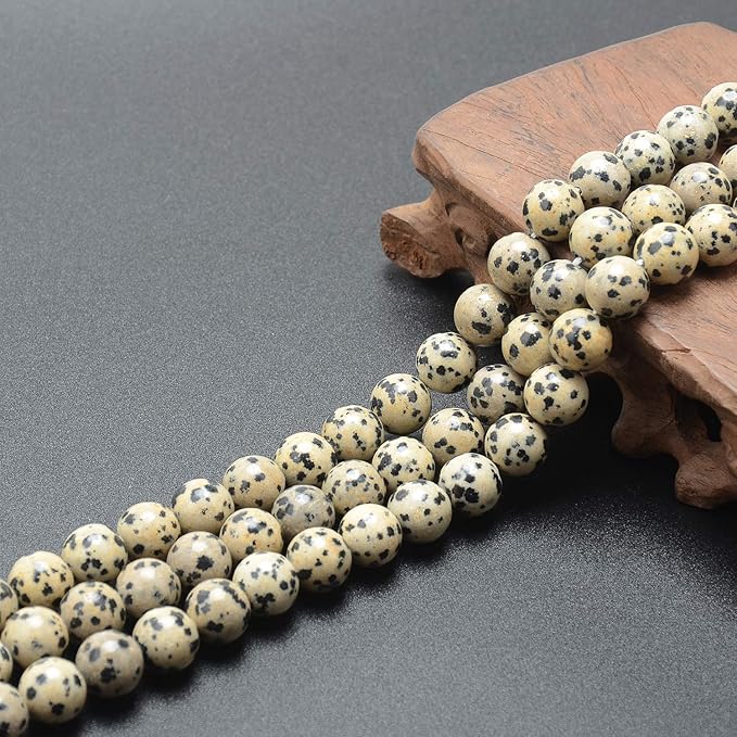 LPBeads 80Pcs Polished 10mm Round Natural Dalmatian Gemstone Loose Beads with Stretch Cord for Jewelry Making Bracelets