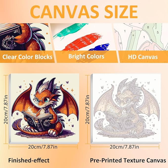 Paint by Numbers Kit for Kids with Frame, Dragon Paint by Numbers for Kids Ages 4-8-12, DIY Dragon Acrylic Oil Painting for Home Wall Art Decor Gift 7.8x7.8 inch (with Frame Easel)