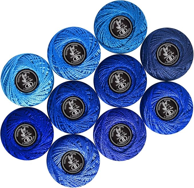 colored bird Crochet Thread 10 Balls Size 8 for Crochet Hardanger Cross Stitch Needlepoint Hand Embroidery (Lt Blue Series)