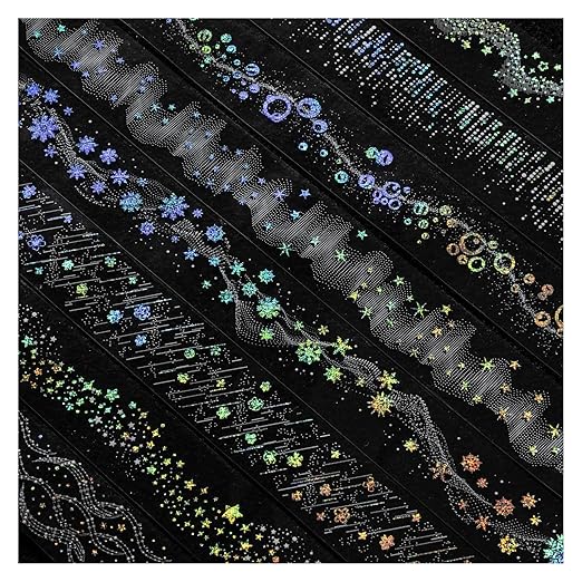 8 Rolls PET Tape Stickers for Journaling Supplies, Holographic Star Bubble Themed Scrapbook Tape Stickers for Scrapbooking, Journaling, Junk Journal Supplies, Planner (Bright)