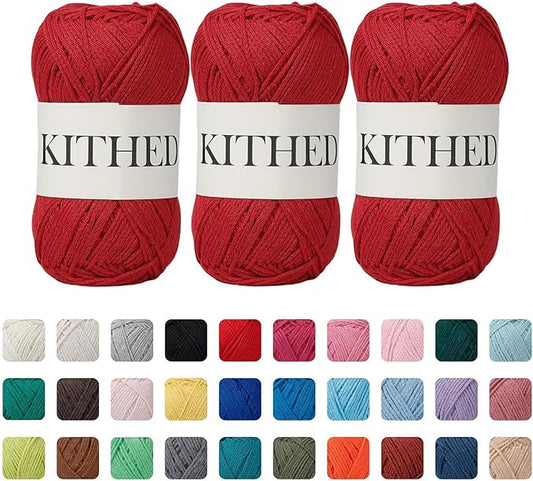 Cotton Yarn，10.5oz，526yard，3 Pack ，Soft Yarn for Crocheting and Knitting (50 Bright Red)
