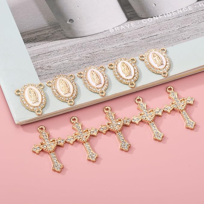 Jiali Q 20 Piece Set Rhinestone Cross Connectors and Pendants for Jewelry Making (Gold)