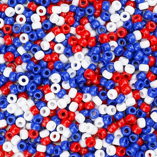 sistenia 1000+ pony beads 9mm patriotic acrylic red white blue beads for 4th of july crafts bracelets hair braids diy projects, independence day memorial decorations