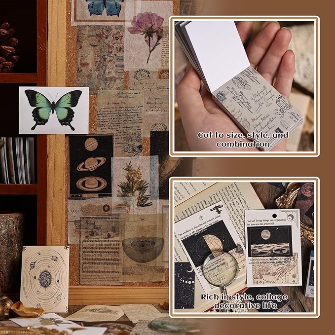 300Pcs Washi Scrapbook Supplies Sticker Set,Nature Vintage Scrapbooking Decals for Junk Journal Supplies Card Making Envelopes Paper Stationery Collage