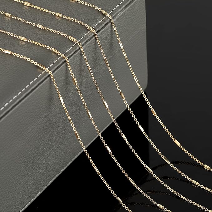 32.8ft 18K Gold Plated Jewelry Making Chain Bulk with 50pcs Jump Rings and 20pcs Lobster Clasps, Solid Brass Tube Bar Cable Link Chain Necklace Bracelet DIY Craft Chains