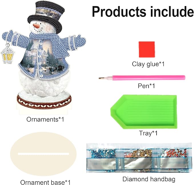 Christmas Diamond Art Tabletop Decoration, DIY Snowman with a lamp, Diamond Art 5D Special Shape Crystal Diamond Partial Diamond Art Painting Mosaic Handicraft, Home Office Tabletop Decor Gift
