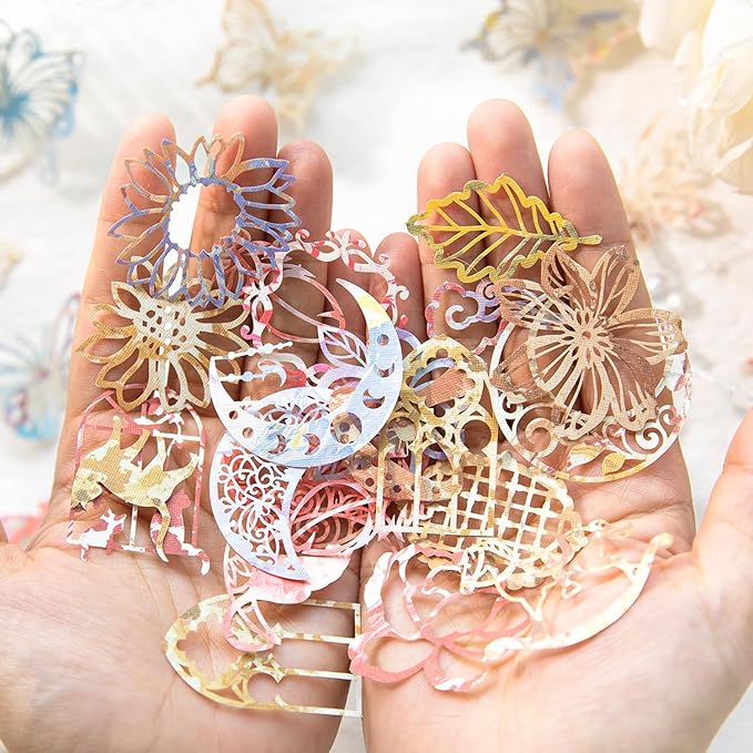 160Pcs Artistic Hollow-Cut Scrapbook Papers, Vintage-Style Decorations for Journaling, DIY Journaling Kits, Junk Journal Supplies