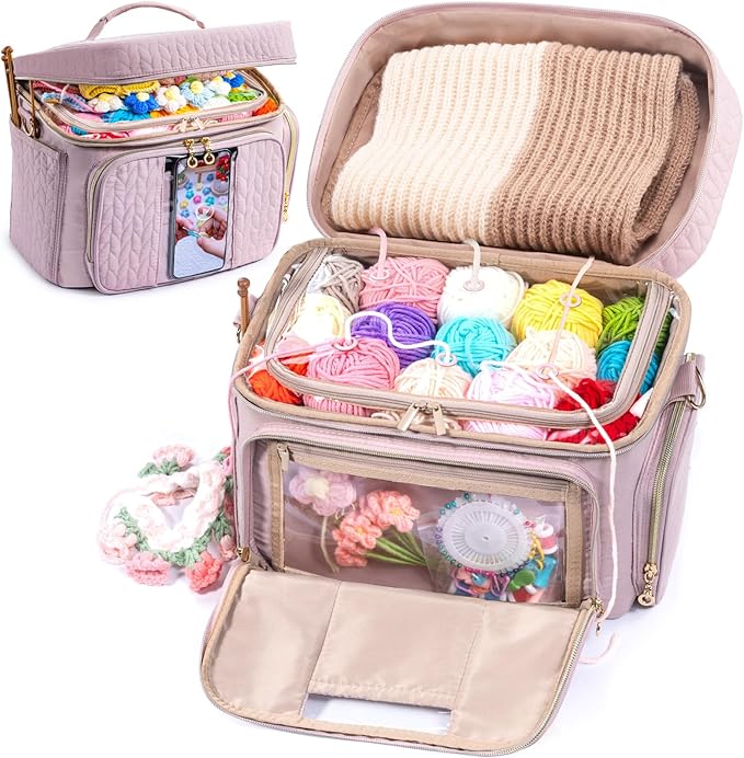 Crochet Bag Organizer - Yarn Bags for Crocheting - Crochet Storage Bag with Pockets for Crochet Hooks, Crochet Accessories - Yarn Organizers - Yarn Holders for Crocheting - Knitting Bags