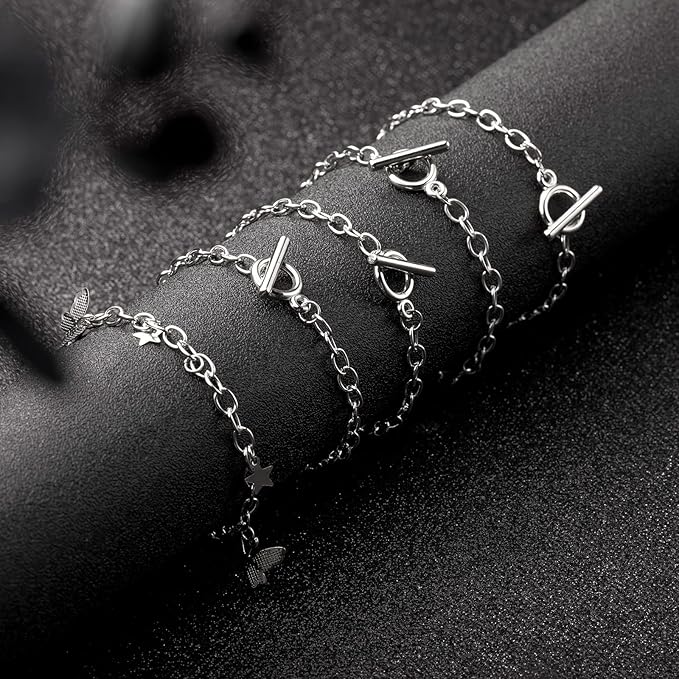 80 Pcs Silver Bracelets Bulk Kit Chain Bracelets with Ot Toggle Clasps Bulk for Women Alloy Round Link Bracelet Connectors Minimalist Jewelry Making Chain DIY Crafts Supplies(Silver)