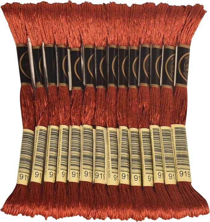 LE PAON Embroidery Floss, 14-Pack Six Strands 100% Long Staple Cotton Embroidery Thread, 8.7-Yard，Color Number：919, Red Copper