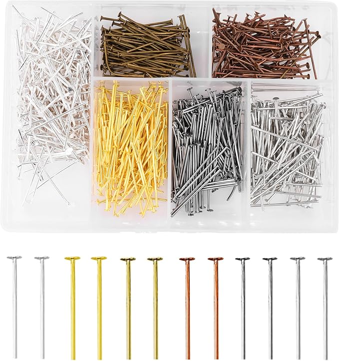 Mandala Crafts 1 Inch Metal Flat Head Pins for Jewelry Making Earring Making Supplies - 850 PCs Assorted Jewelry Findings for Making Earring DIY Bracelets Rosary Charms