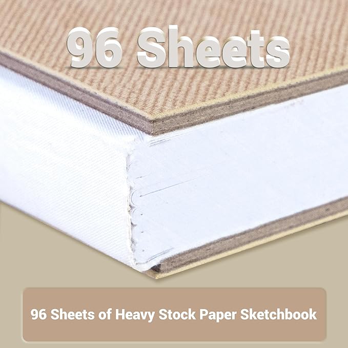Hardcover Sketchbook for Drawing, 8.3"X 8.3" Square Sketch Book with 120 GSM Thick Drawing Paper, 192 Pages/96 Sheets Sketch Pad for Adults and Kids, Art Journal for Beginners Artists, Brown