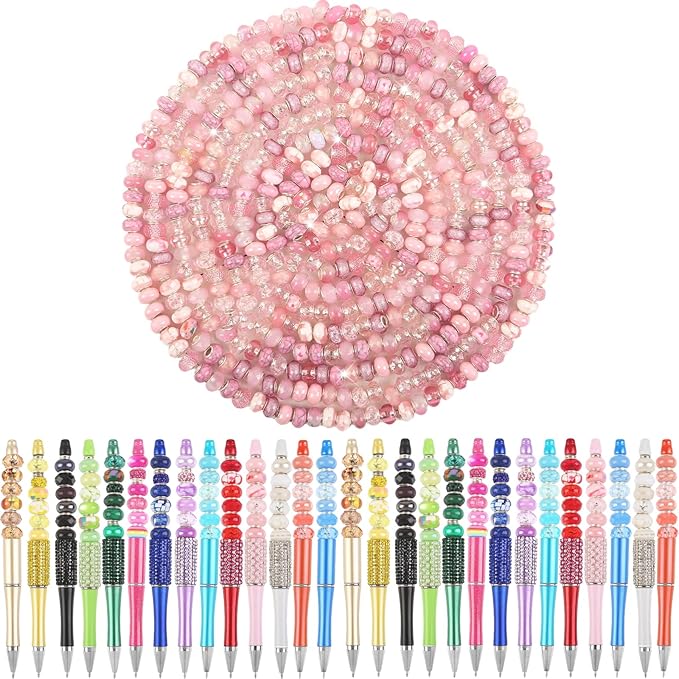 Large Hole Pink European Beads for Pens - 100 Pieces Assorted Fairy Wand Garden Lampwork Craft Spacer for DIY Charms Bracelet Necklace Decoration Jewelry Making Supplies
