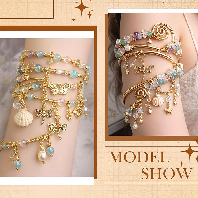 Jewelry Making Kit for Bracelet Necklace Arm Cuff Earring DIY Supplies, Butterfly Bee Charm Beads Fake Pearl Metal Wire