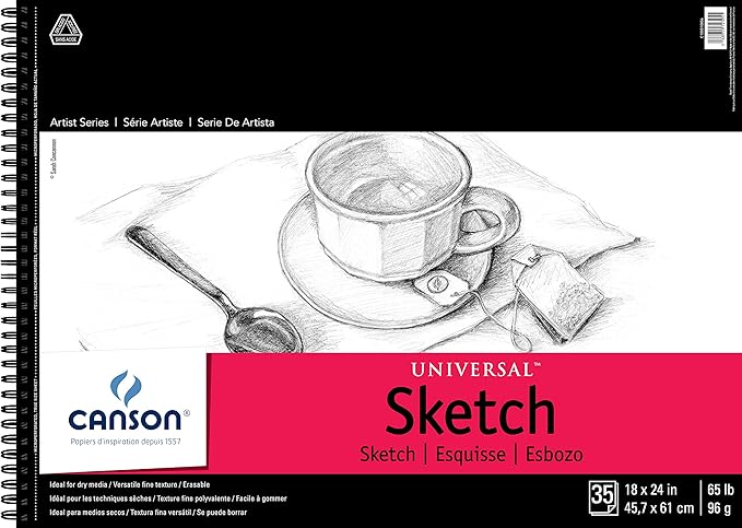 Canson Artist Series Universal Sketch Paper, Wirebound Pad, 18x24 inches, 35 Sheets (65lb/96g) - Artist Paper for Adults and Students - Graphite, Charcoal, Pencil, Colored Pencil