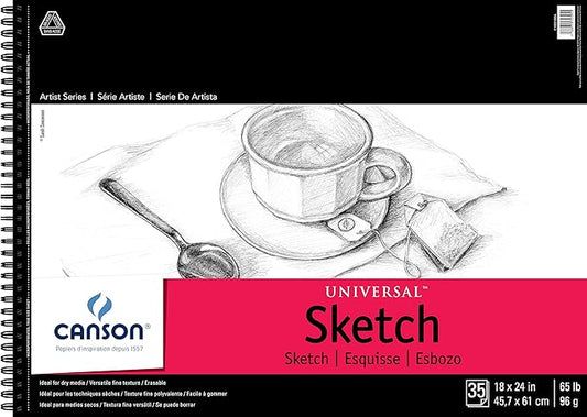 Canson Artist Series Universal Sketch Paper, Wirebound Pad, 18x24 inches, 35 Sheets (65lb/96g) - Artist Paper for Adults and Students - Graphite, Charcoal, Pencil, Colored Pencil