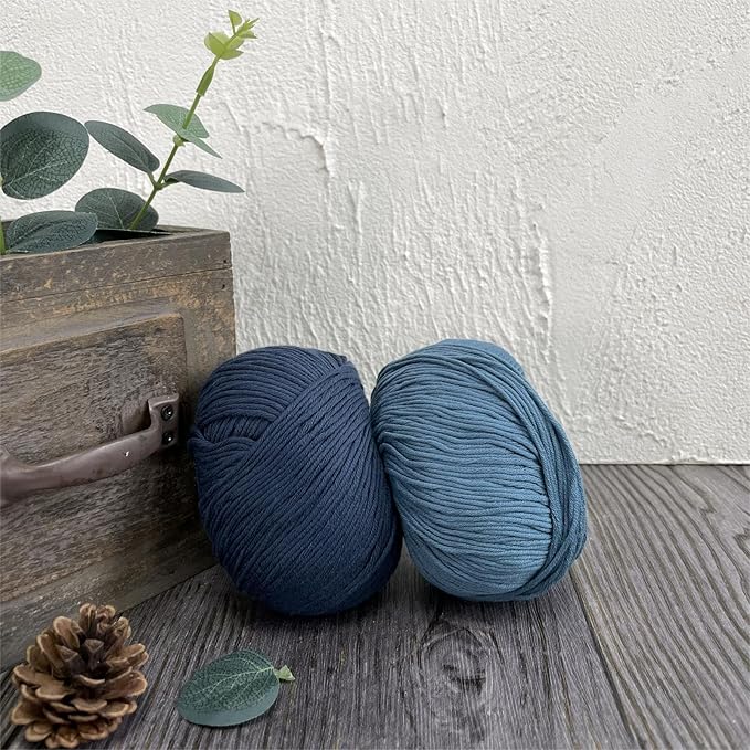 Fine Weight Knitted and Crocheted Cotton Yarn, 100% Long Staple Cotton Yarn, Baby Sports, 2 Packages of 100g/3.52oz (Per Skein 50g/162yards)-Navy Blue